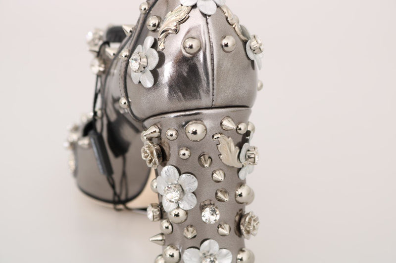 Silver Crystal Studded Leather Shoes