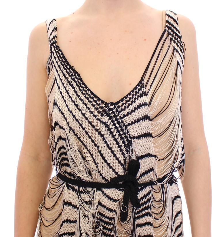 Black Chainette Knit Striped Assymetrical Dress