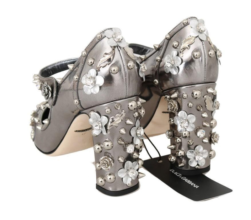 Silver Crystal Studded Leather Shoes