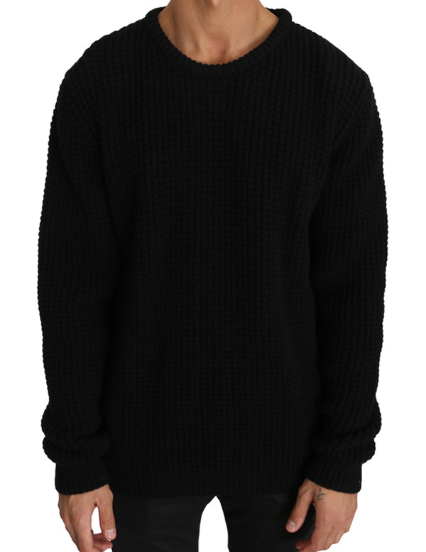 Black Wool Crewneck Pullover Sweater