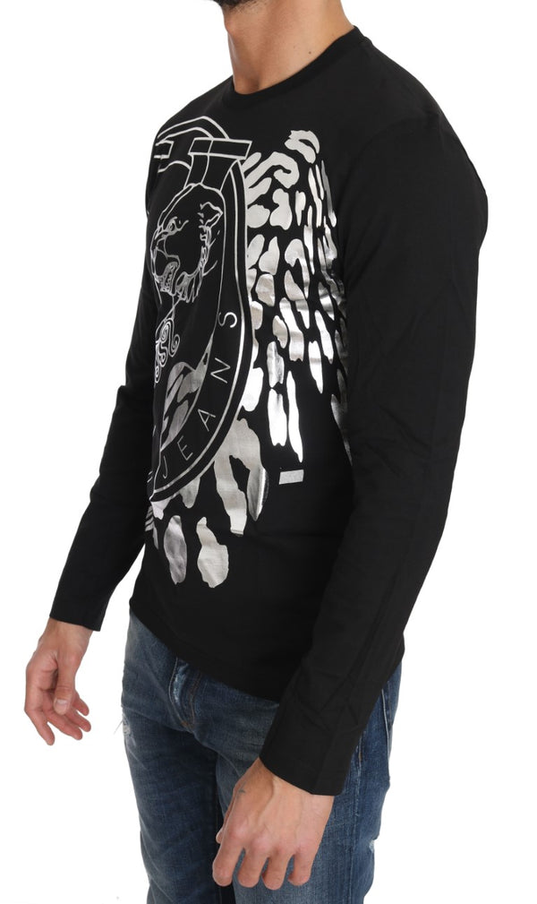 Black Cotton Silver Tiger Crewneck Pullover