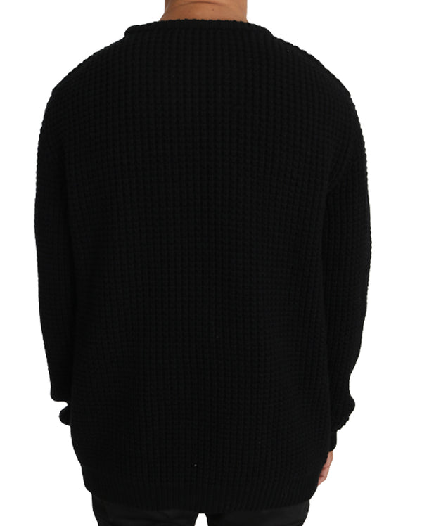 Black Wool Crewneck Pullover Sweater