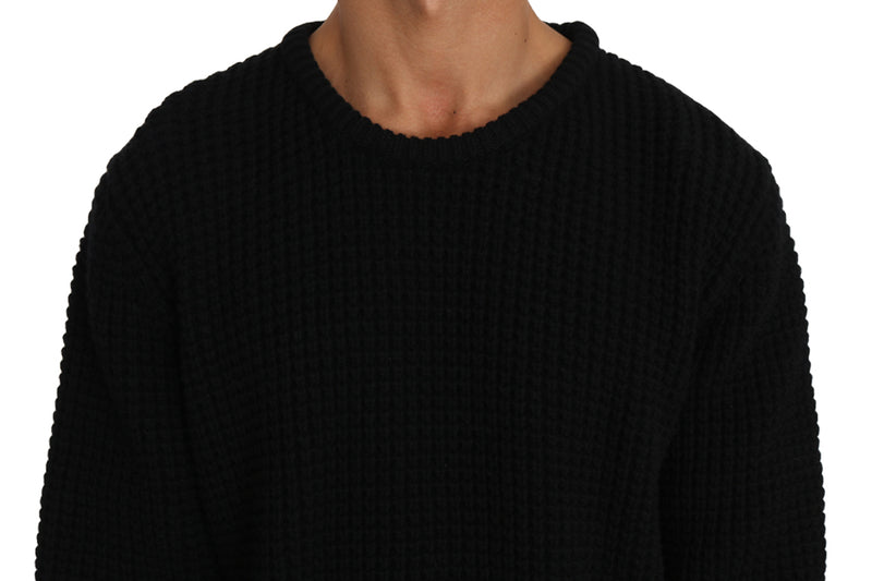 Black Wool Crewneck Pullover Sweater