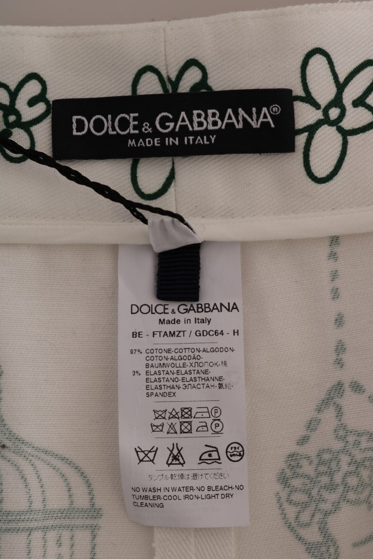 White Green Sicily Motive Print Shorts