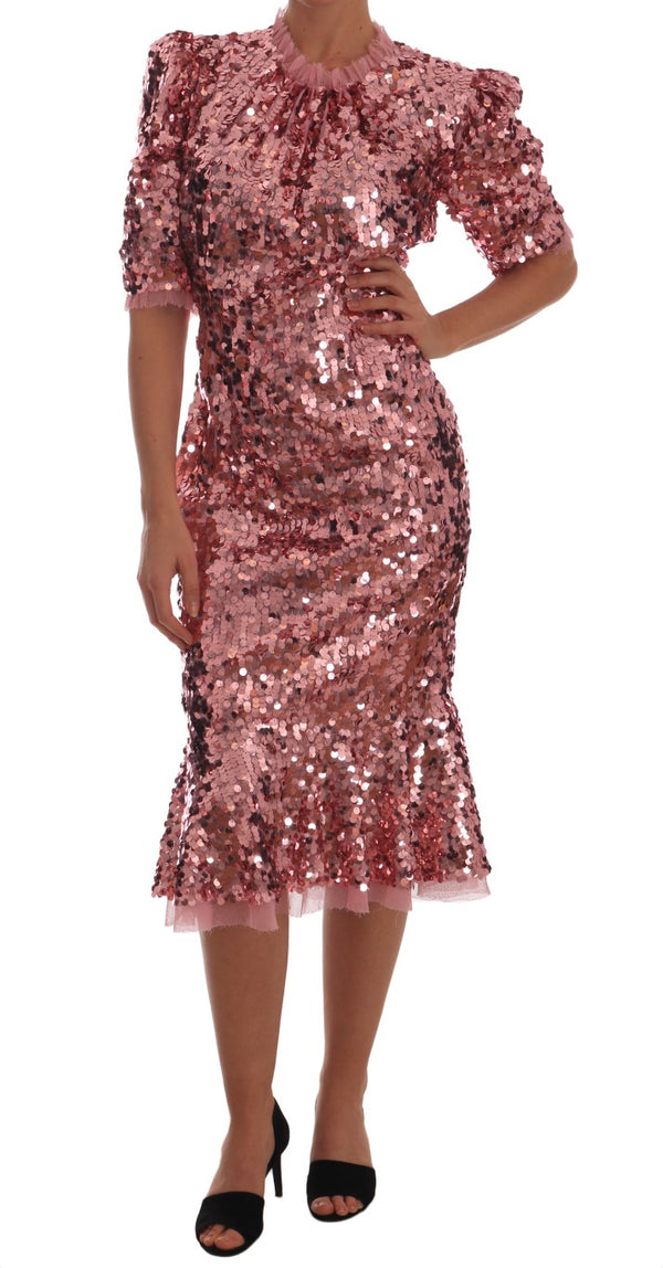 Pink Sequined Sheath Knee Gown