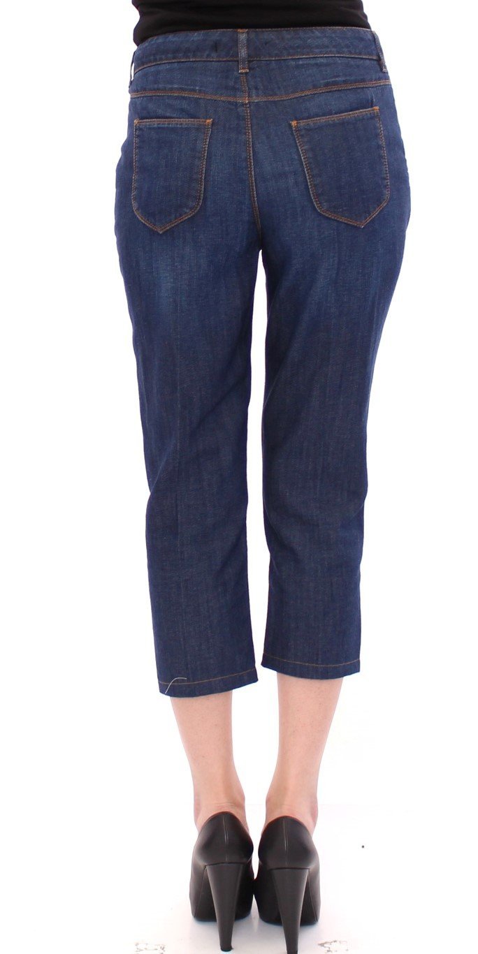 Blue Cotton Cropped Regular Fit Jeans