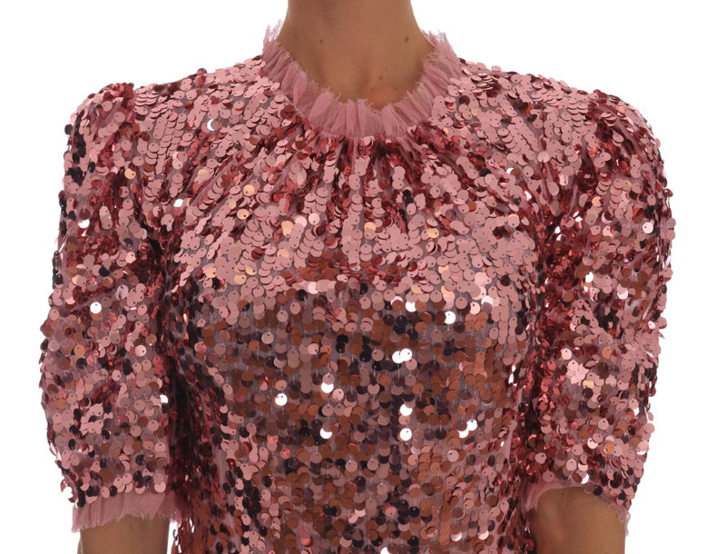 Pink Sequined Sheath Knee Gown