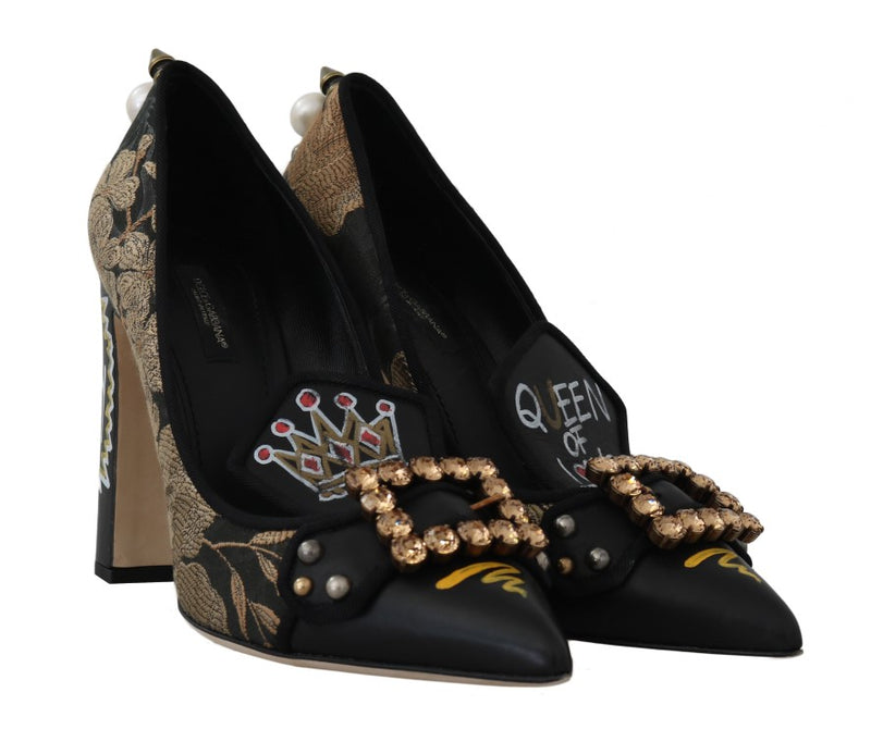 Black Gold Jacquard Crystal Pumps