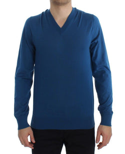 Blue Cashmere V-neck Pullover Sweater