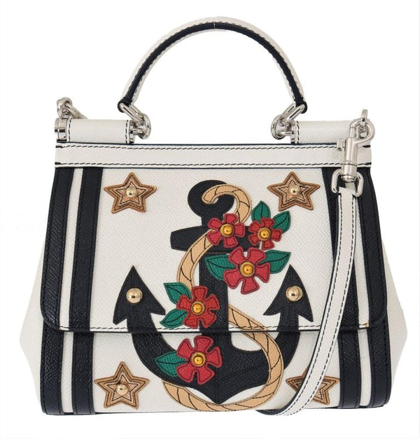 White Blue SICILY Sailor Anchor Leather Bag