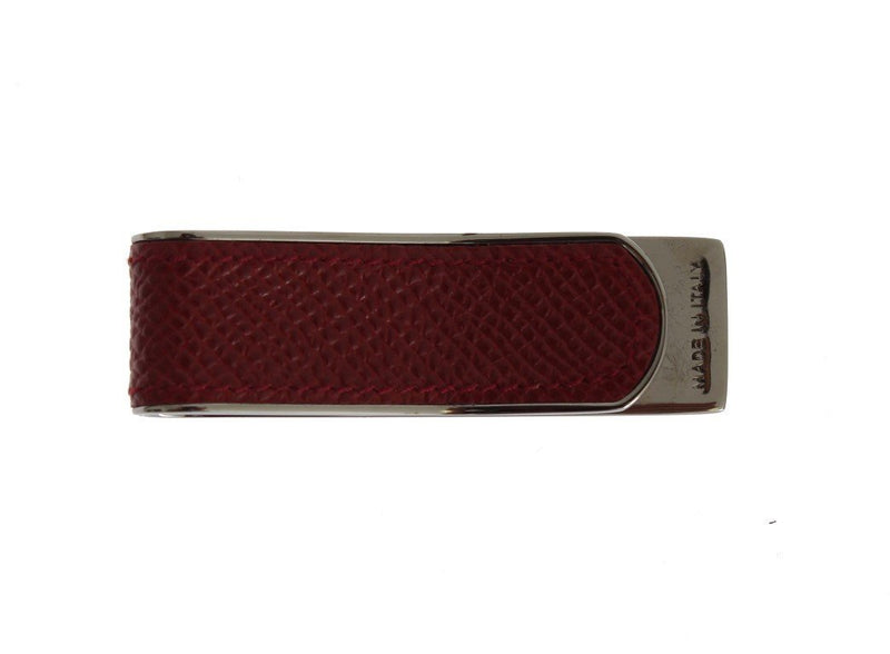 Red Leather Silver Brass Money Clip