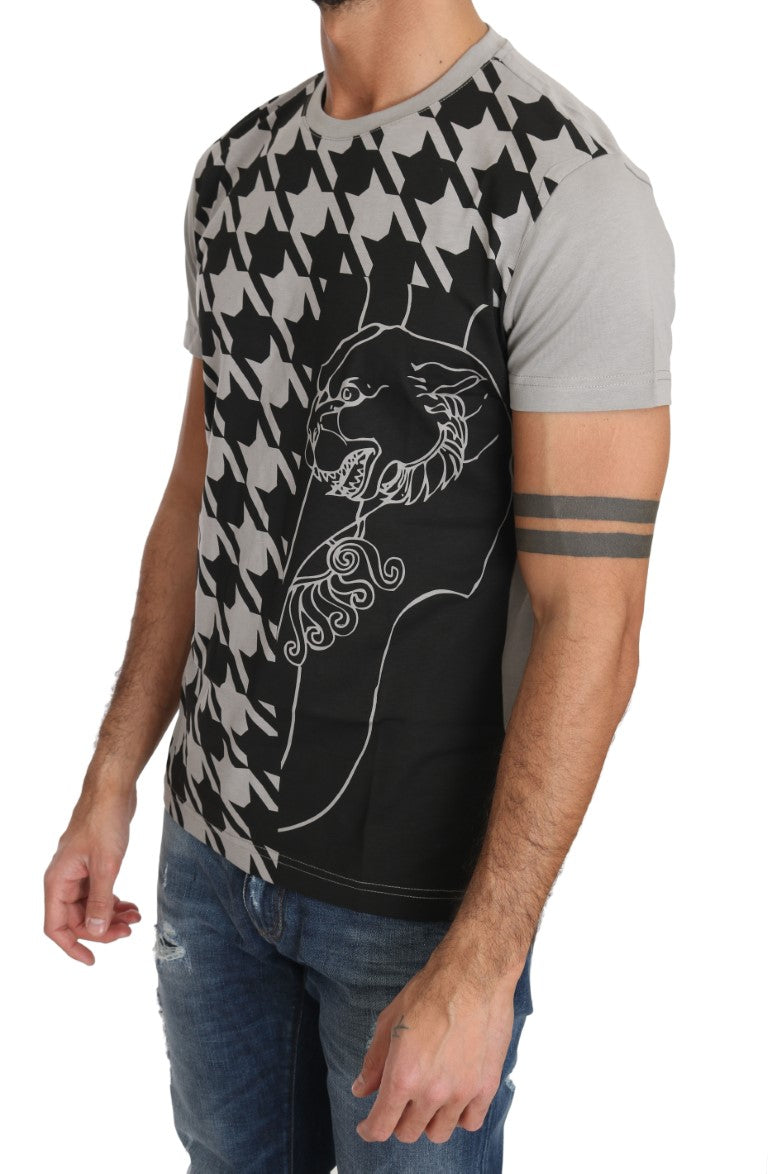 Gray Cotton Tiger Motive Print Crewneck T-shirt