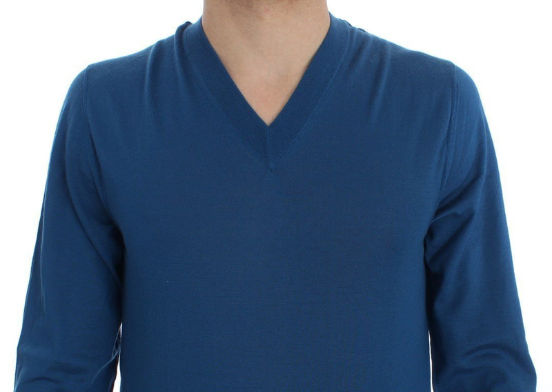 Blue Cashmere V-neck Pullover Sweater