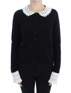 Black Wool Ricamo Cardigan Sweater