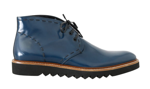 Blue Leather Ankle Boots