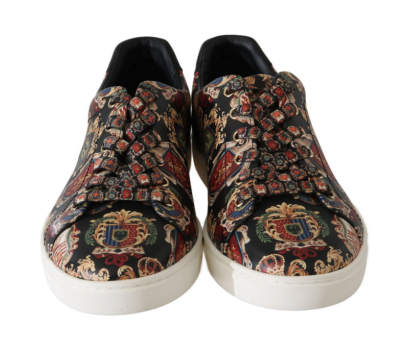 Black Knight King Shield Print Leather Sneakers