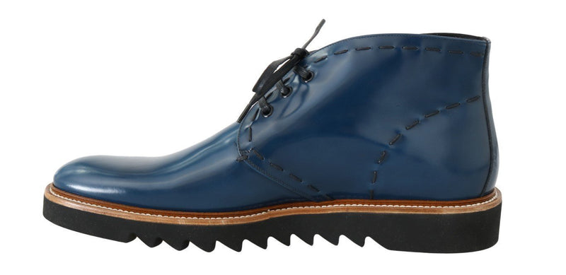 Blue Leather Ankle Boots