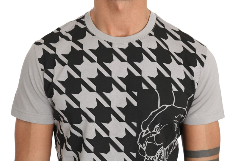 Gray Cotton Tiger Motive Print Crewneck T-shirt