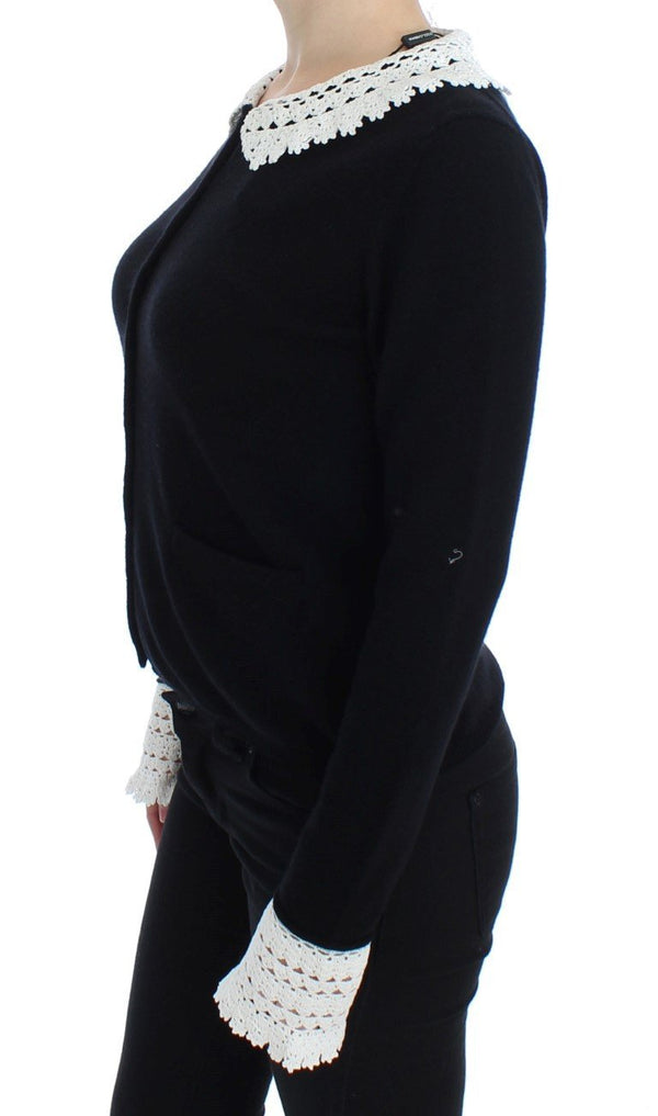 Black Wool Ricamo Cardigan Sweater