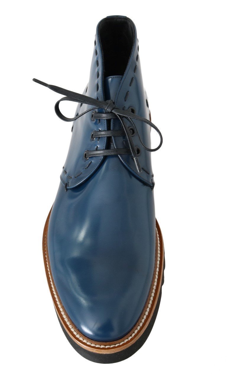 Blue Leather Ankle Boots