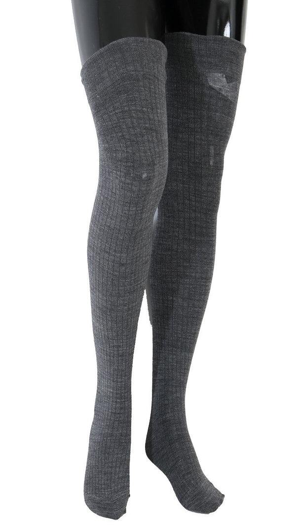 Gray Wool Stretch Above Knee Stockings