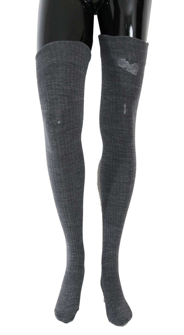 Gray Wool Stretch Above Knee Stockings