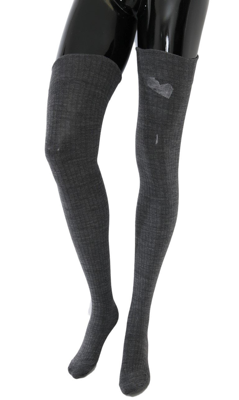 Gray Wool Stretch Above Knee Stockings
