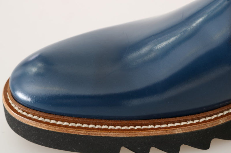 Blue Leather Ankle Boots
