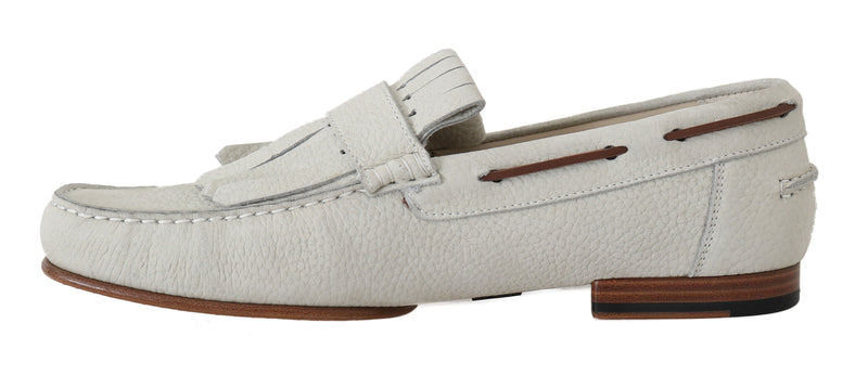 White Leather Moccasin Loafers Shoes