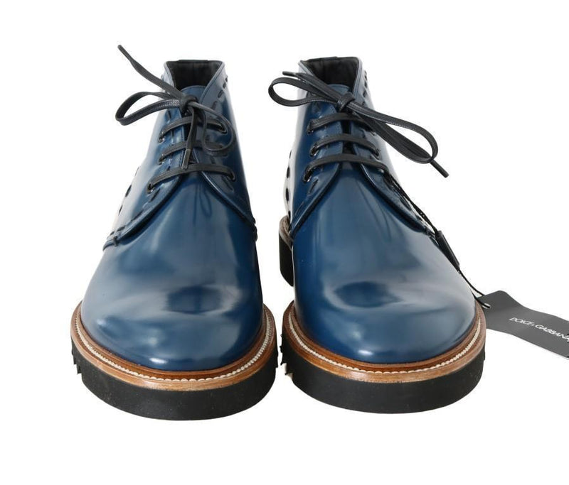 Blue Leather Ankle Boots