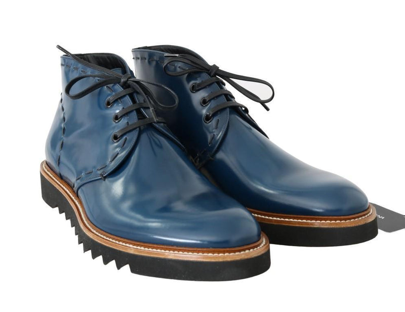 Blue Leather Ankle Boots
