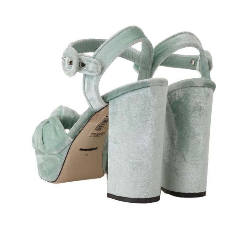 Green Aquamarine Velvet Heels Sandals