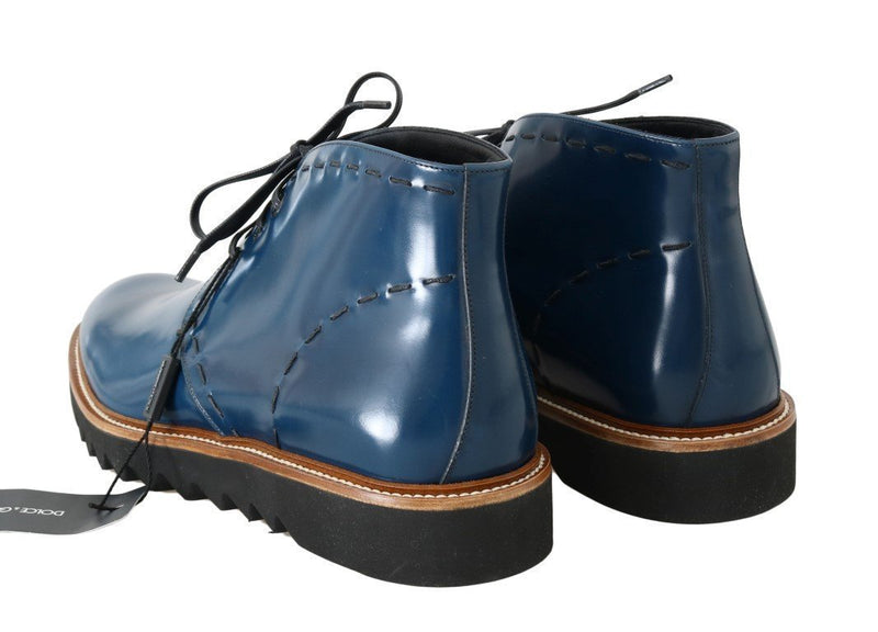 Blue Leather Ankle Boots