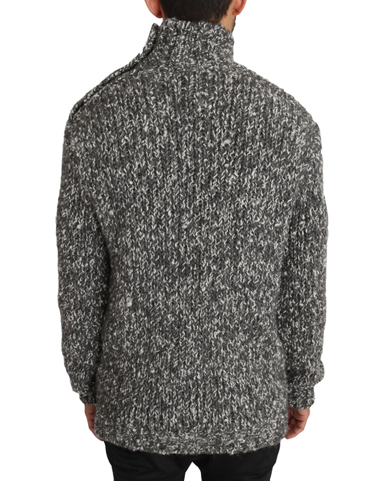 Gray Knitted Wool Turtleneck Pullover Sweater