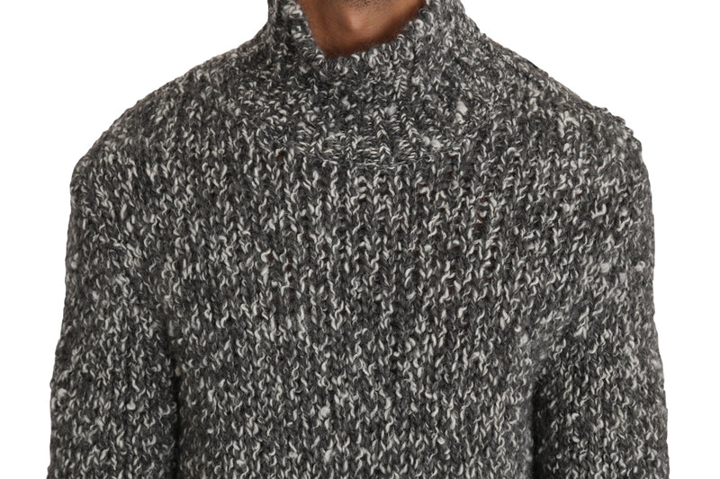 Gray Knitted Wool Turtleneck Pullover Sweater