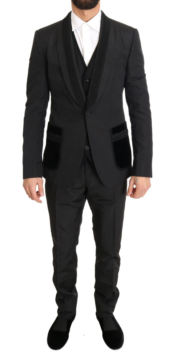 Black Silk Torrero Slim Fit 3 Piece Suit
