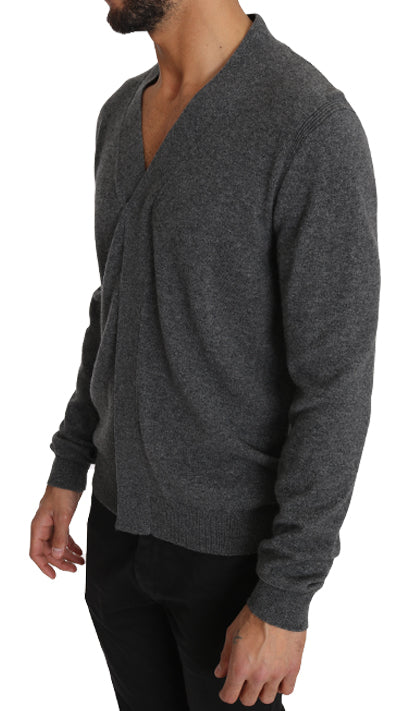 Gray Cashmere V-neck Pullover Top Sweater
