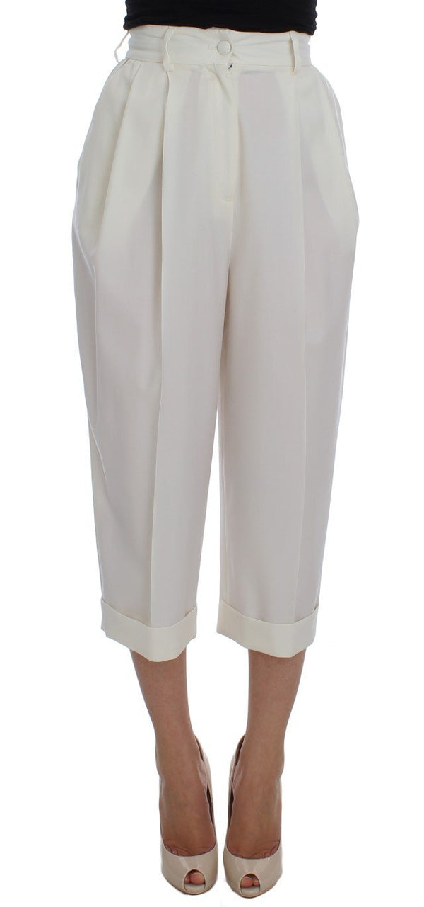 White Dress Wool Capri High Waist Pants