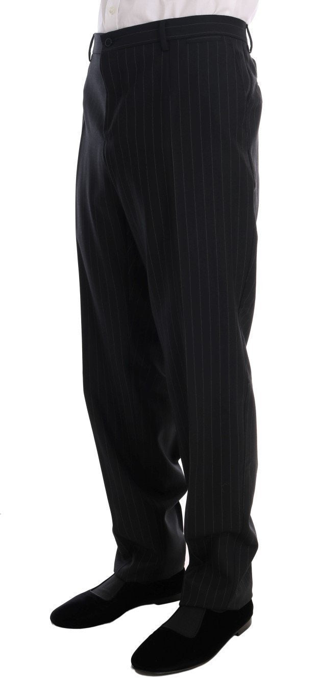 Black Striped Wool One Button 3 Piece Suit