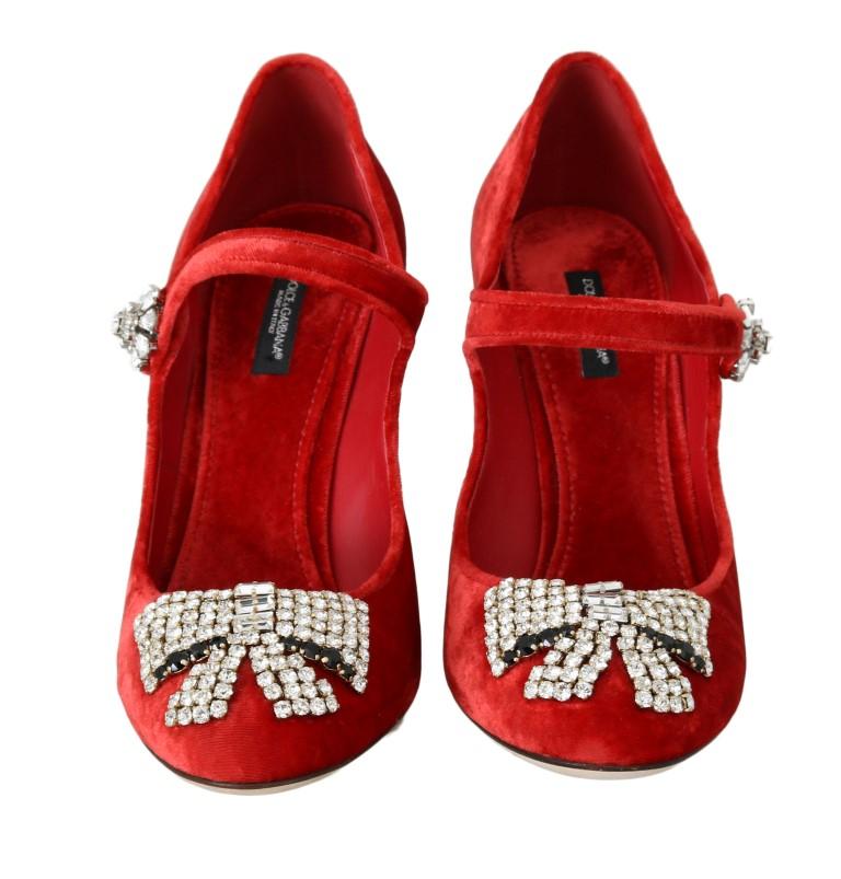 Red Velvet Crystal Mary Janes Pumps