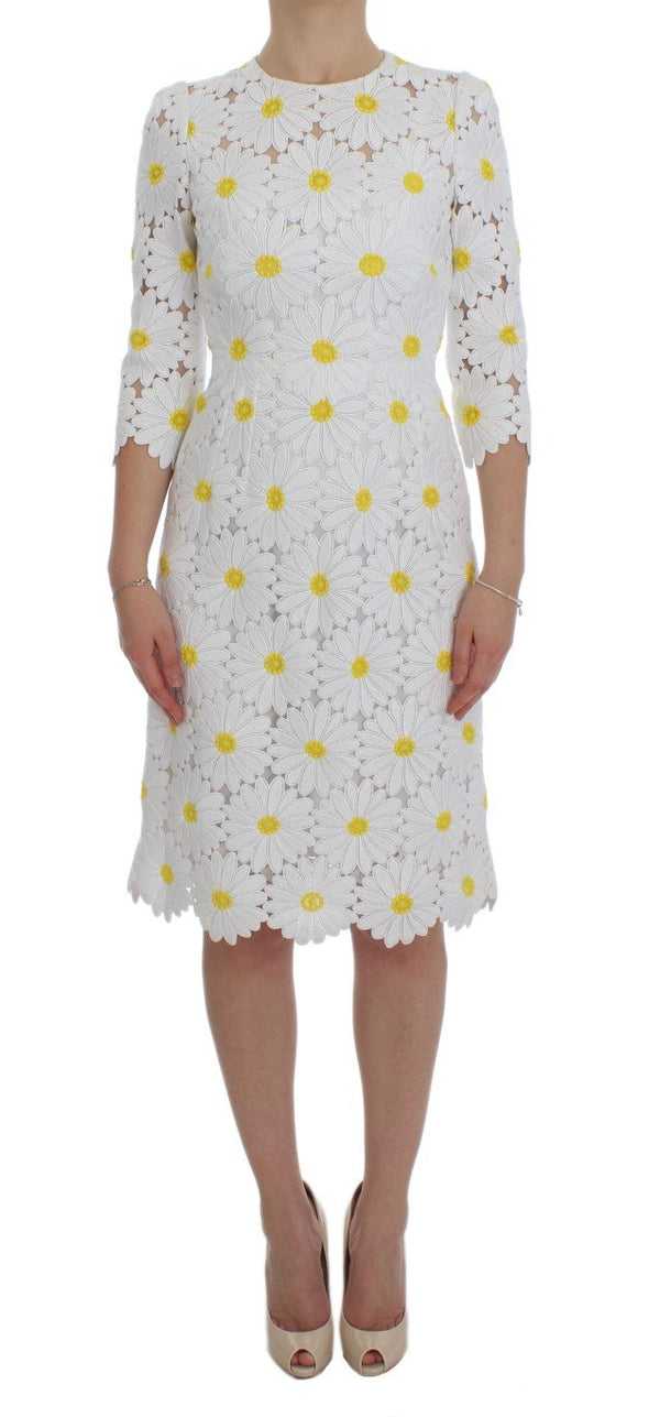 White Floral Ricamo Sheath Gown Dress