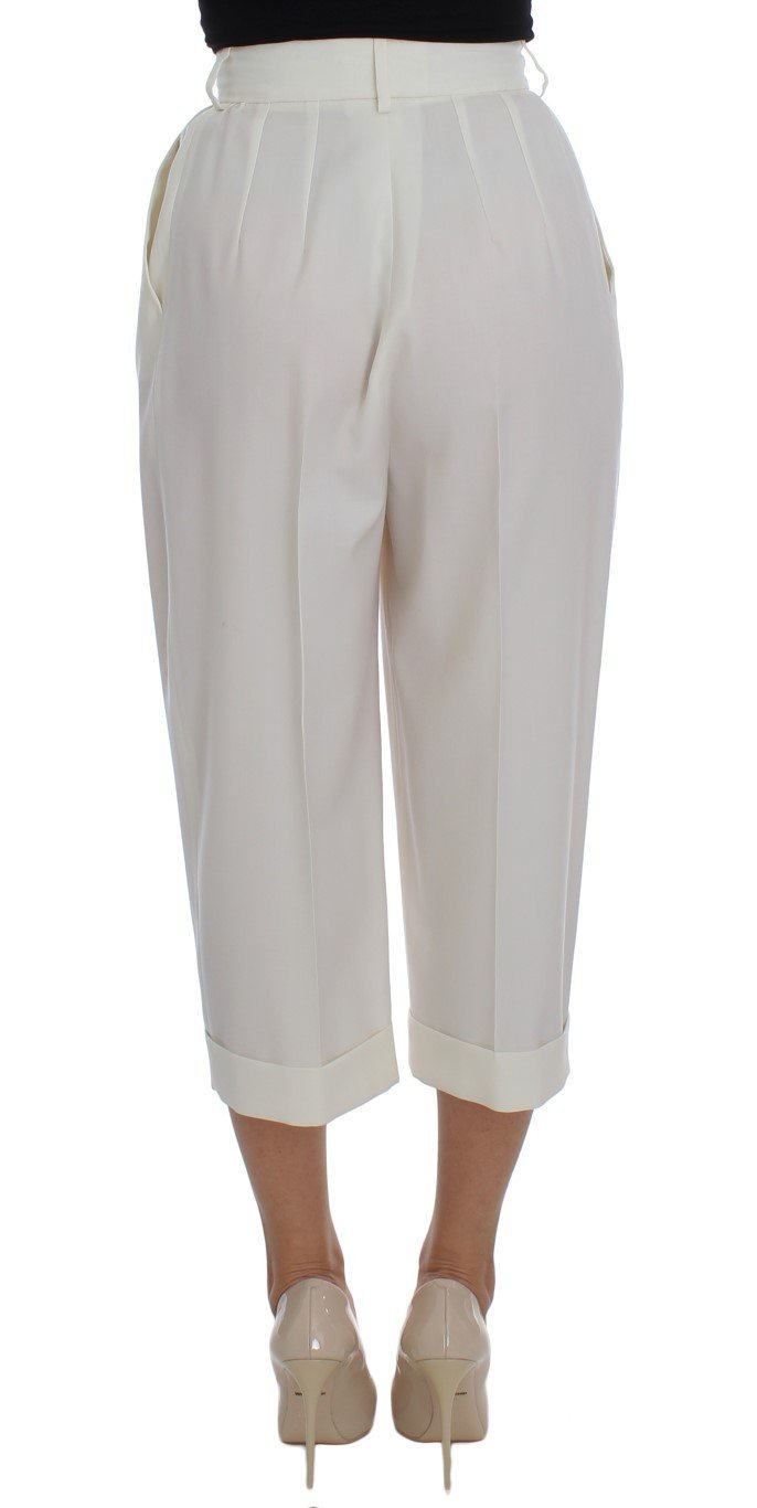 White Dress Wool Capri High Waist Pants