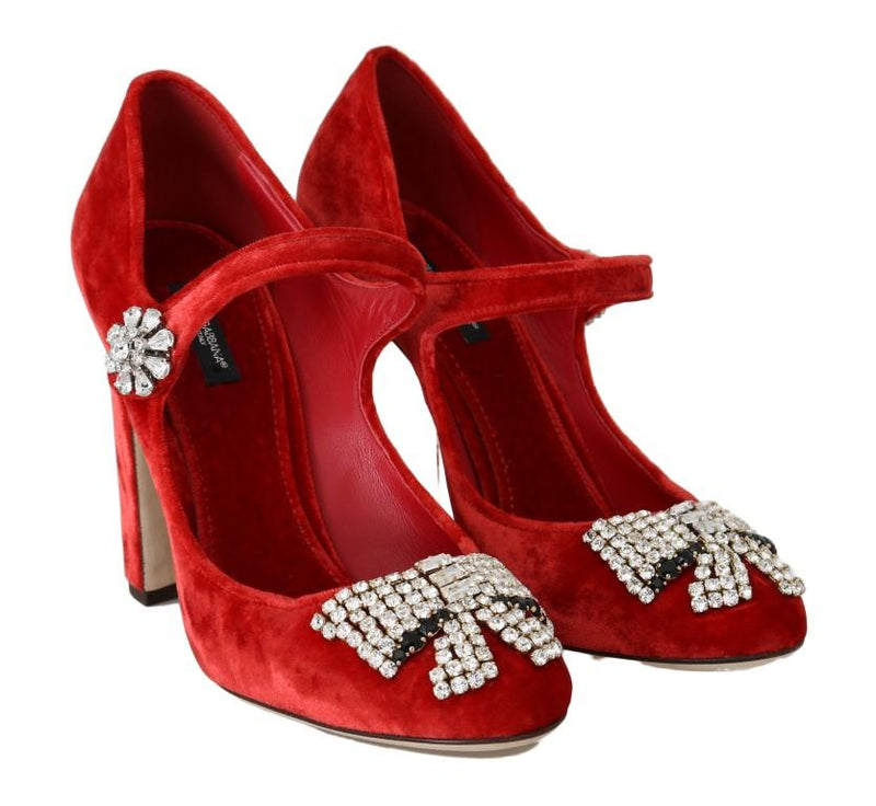 Red Velvet Crystal Mary Janes Pumps