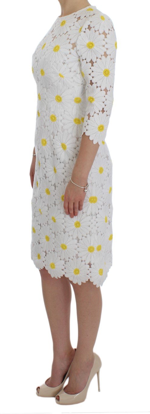 White Floral Ricamo Sheath Gown Dress