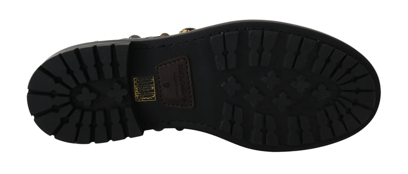 Black Leather Pearl Studs Logo Boots