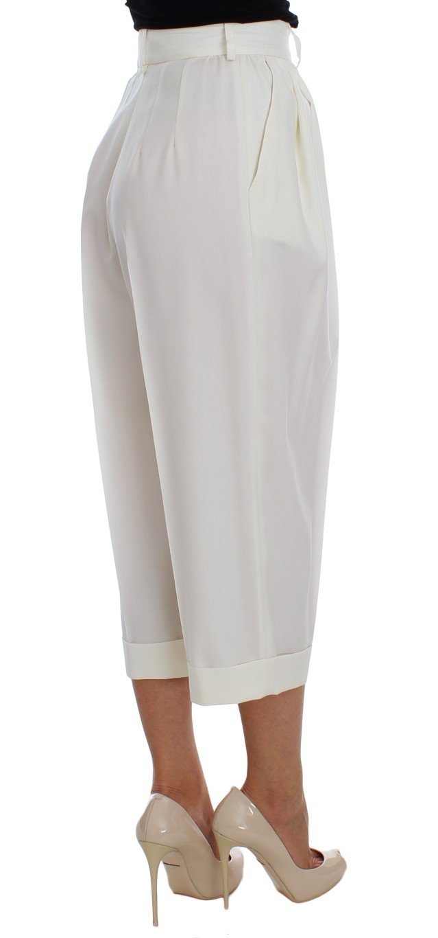 White Dress Wool Capri High Waist Pants