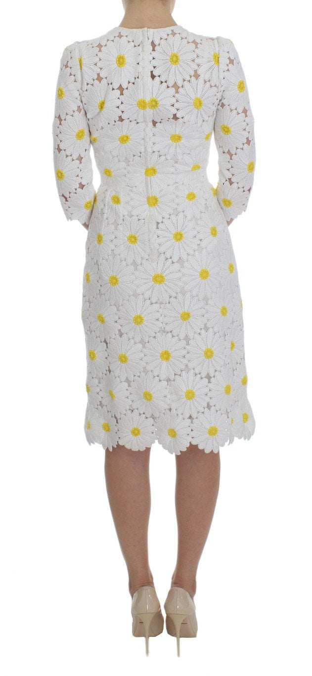 White Floral Ricamo Sheath Gown Dress