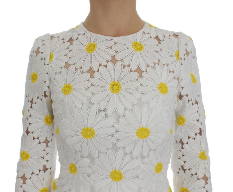 White Floral Ricamo Sheath Gown Dress