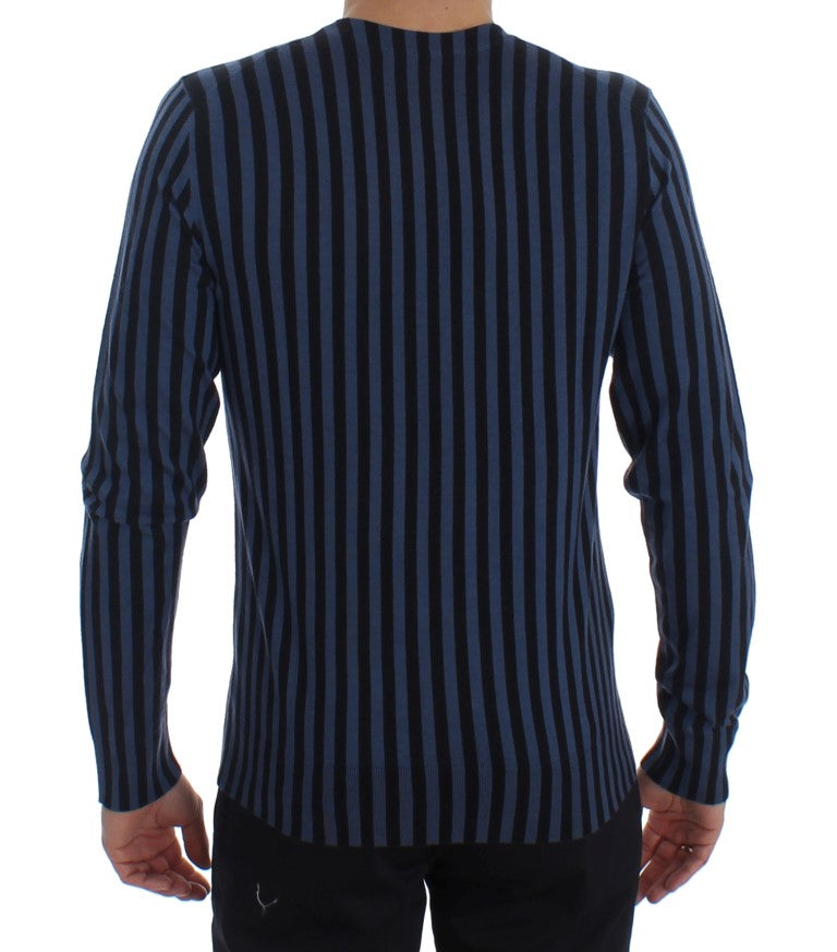 Blue Striped Cashmere Silk Pullover Sweater