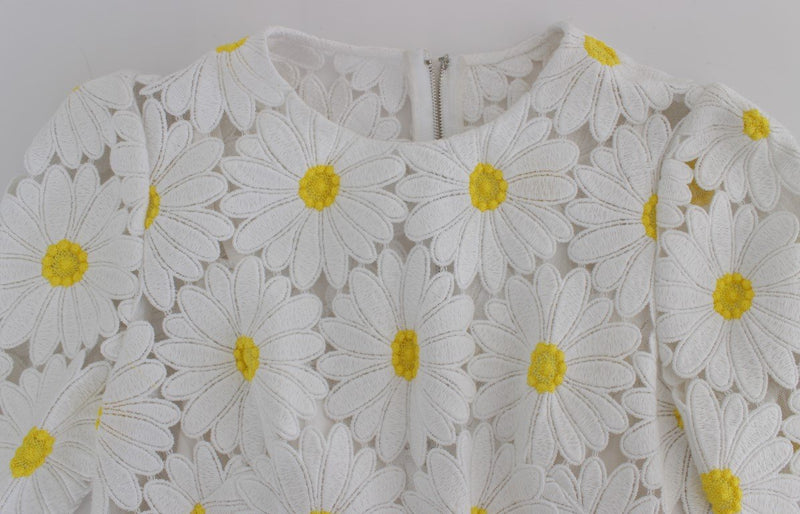 White Floral Ricamo Sheath Gown Dress